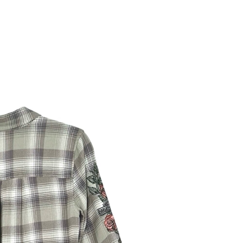 Harley-Davidson Americana Khaki Plaid Rose Embroidered Shirt - Picture 4 of 6